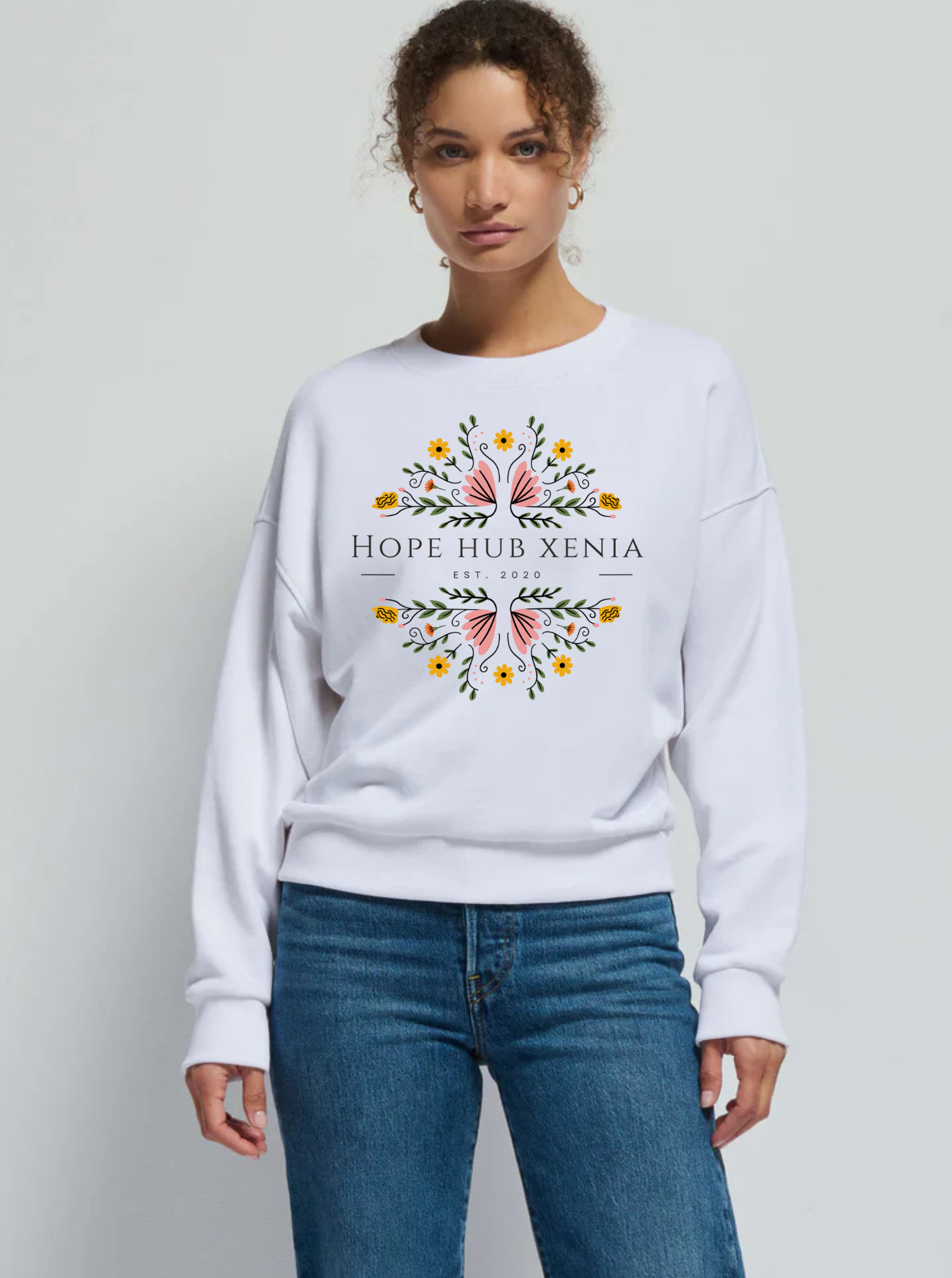 Floral Hope Hub Crewneck Large Logo Unisex