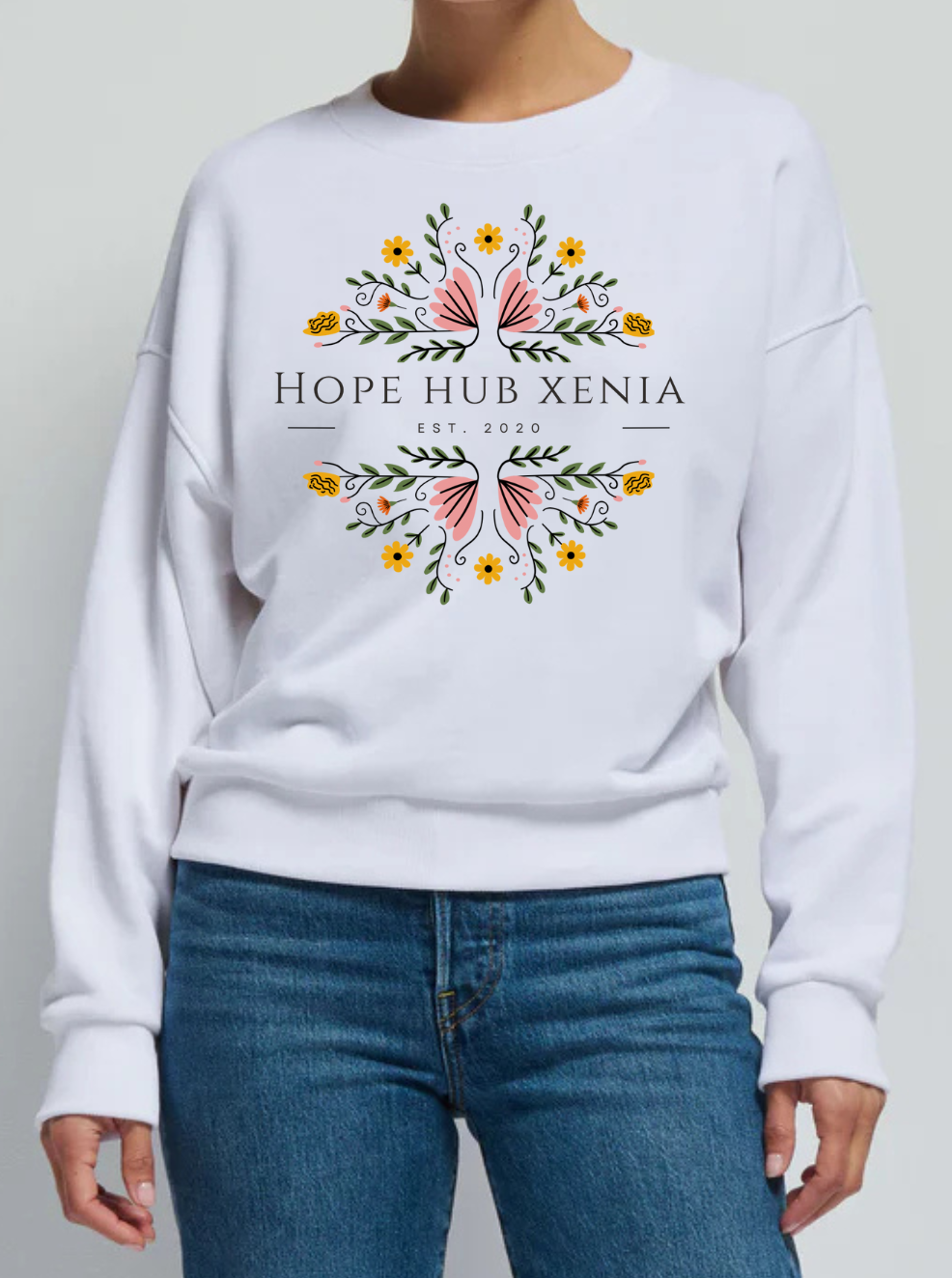 Floral Hope Hub Crewneck Large Logo Unisex